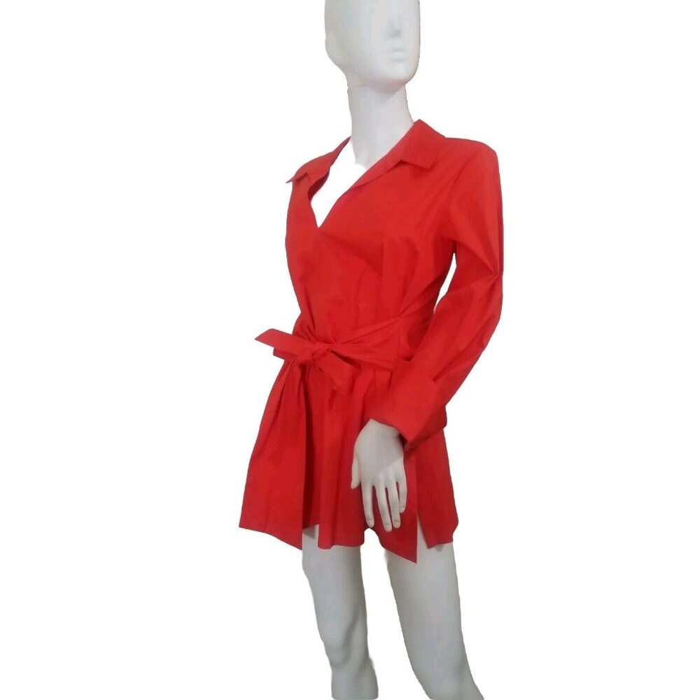 Natori Women's Tunic top Size S Cotton Poplin Tie Front Orange 30